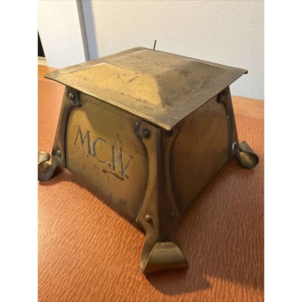 Antique Brass Inkwell Arts & Crafts Era‎ 1905 Soft Patina